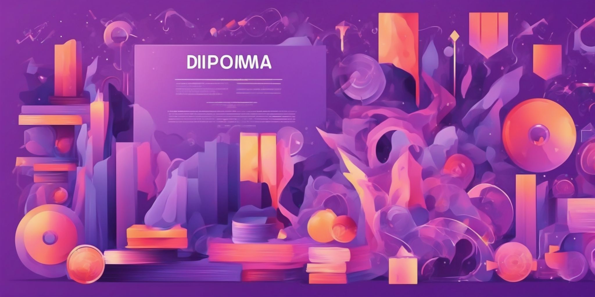 Diploma in flat illustration style, colorful purple gradient colors