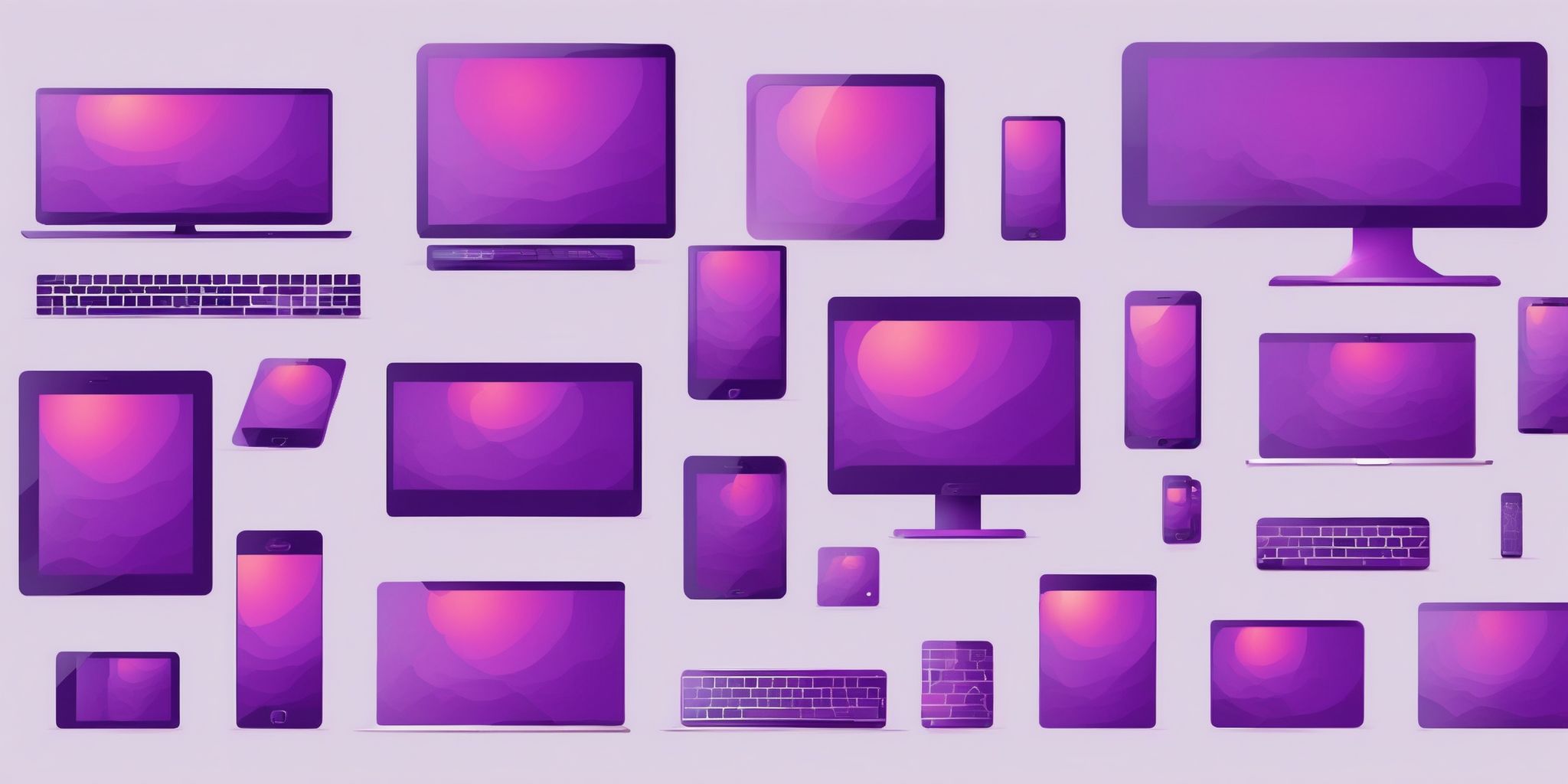Devices in flat illustration style, colorful purple gradient colors