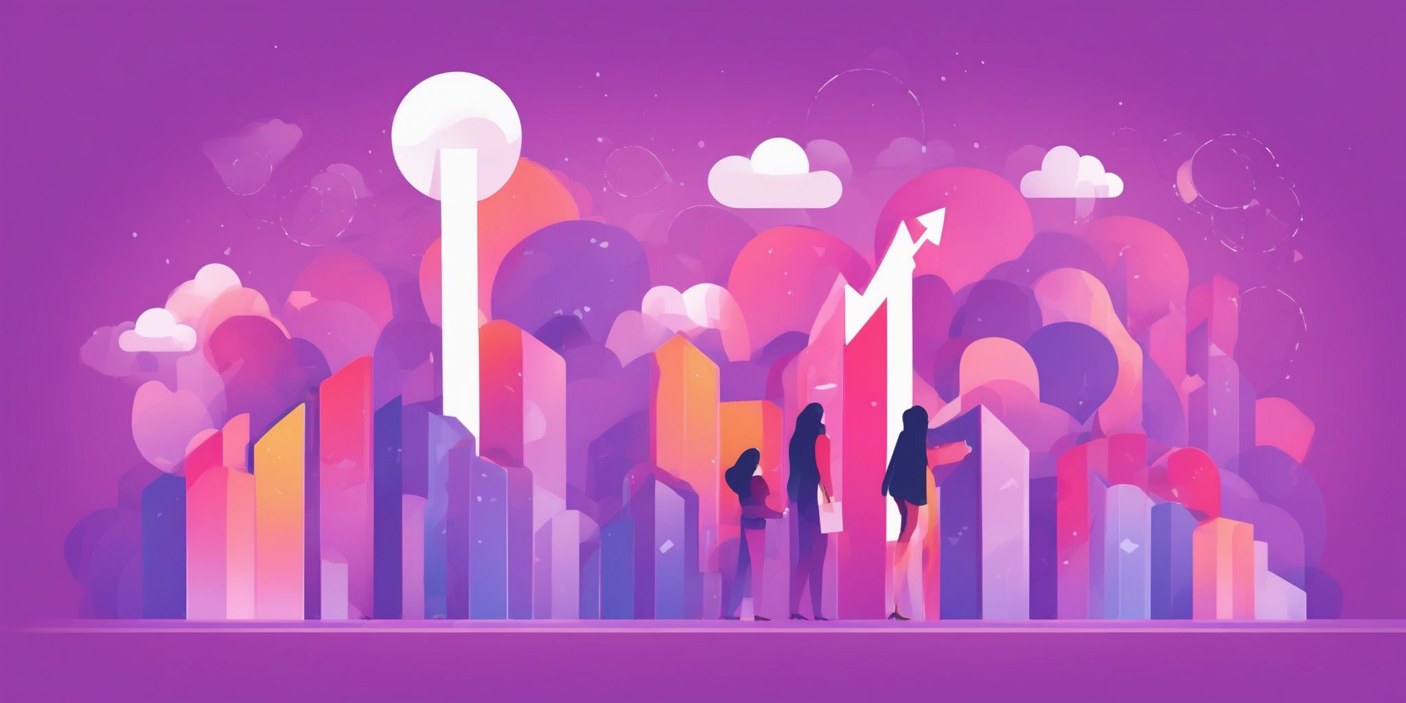 Keyword: SEO growth in flat illustration style, colorful purple gradient colors