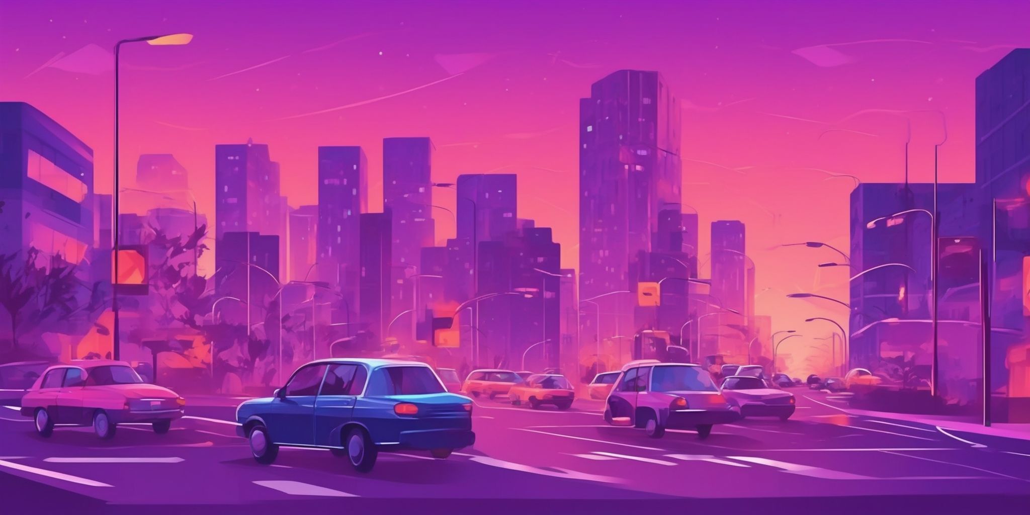 Traffic in flat illustration style, colorful purple gradient colors
