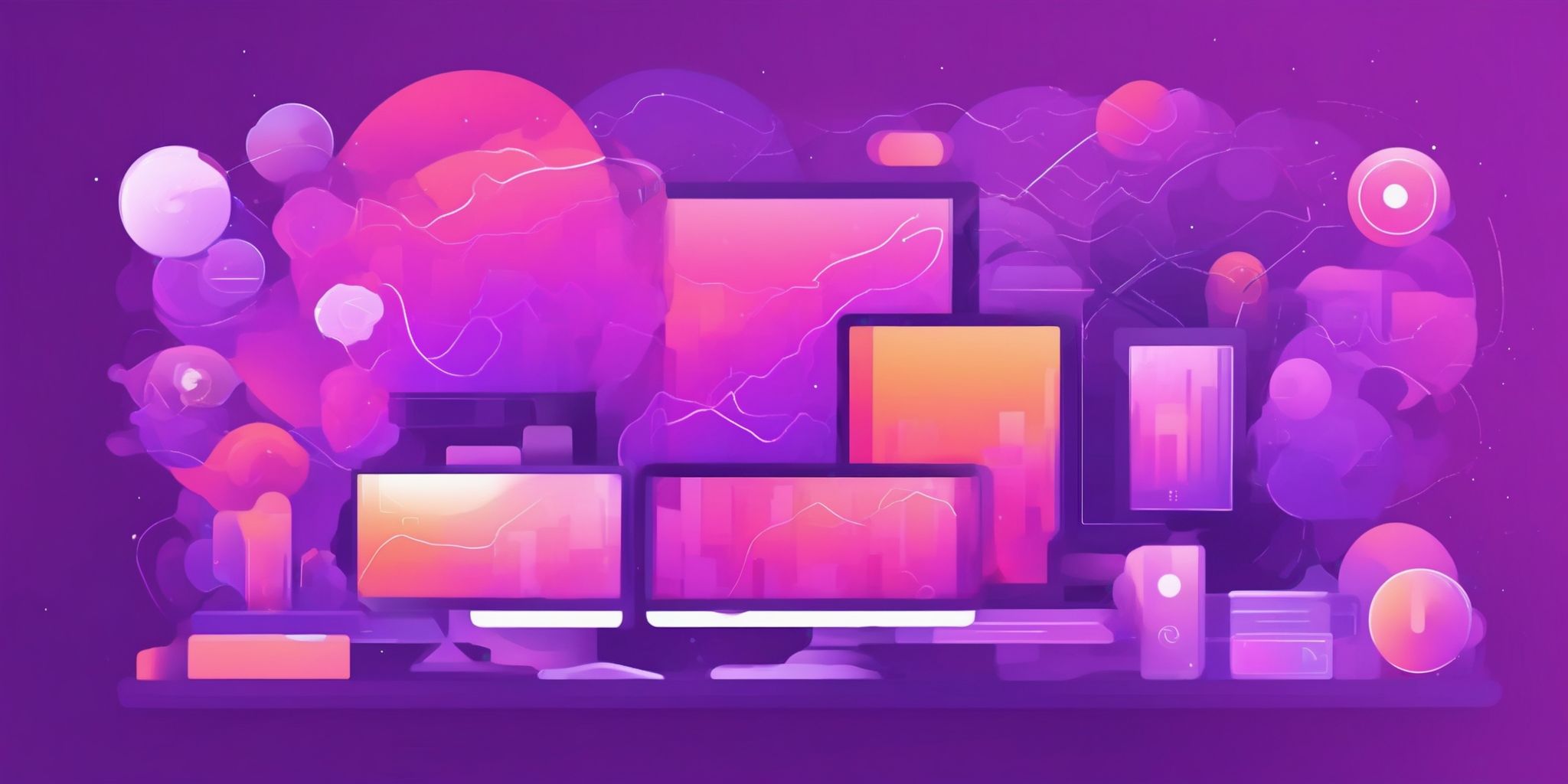 Software in flat illustration style, colorful purple gradient colors