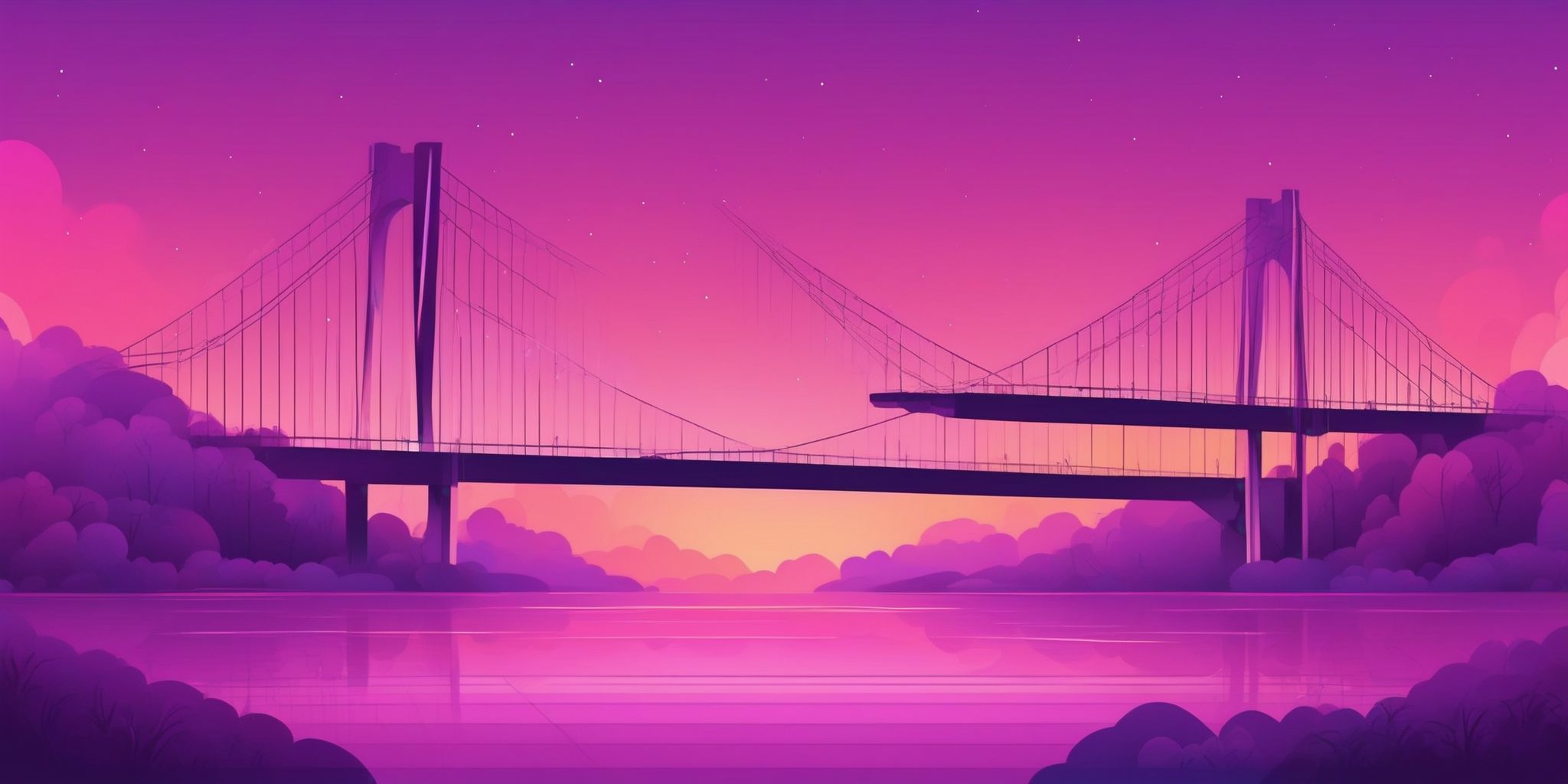Bridge in flat illustration style, colorful purple gradient colors