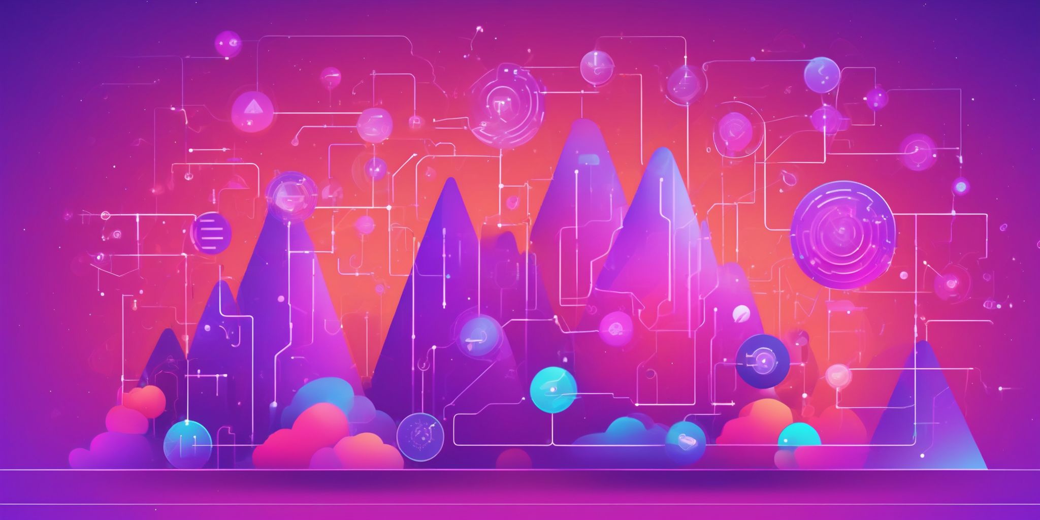 Algorithm in flat illustration style, colorful purple gradient colors