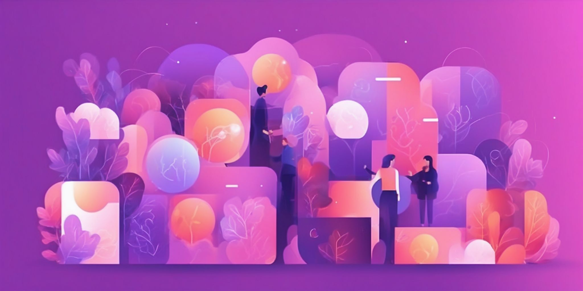 Recommendations in flat illustration style, colorful purple gradient colors