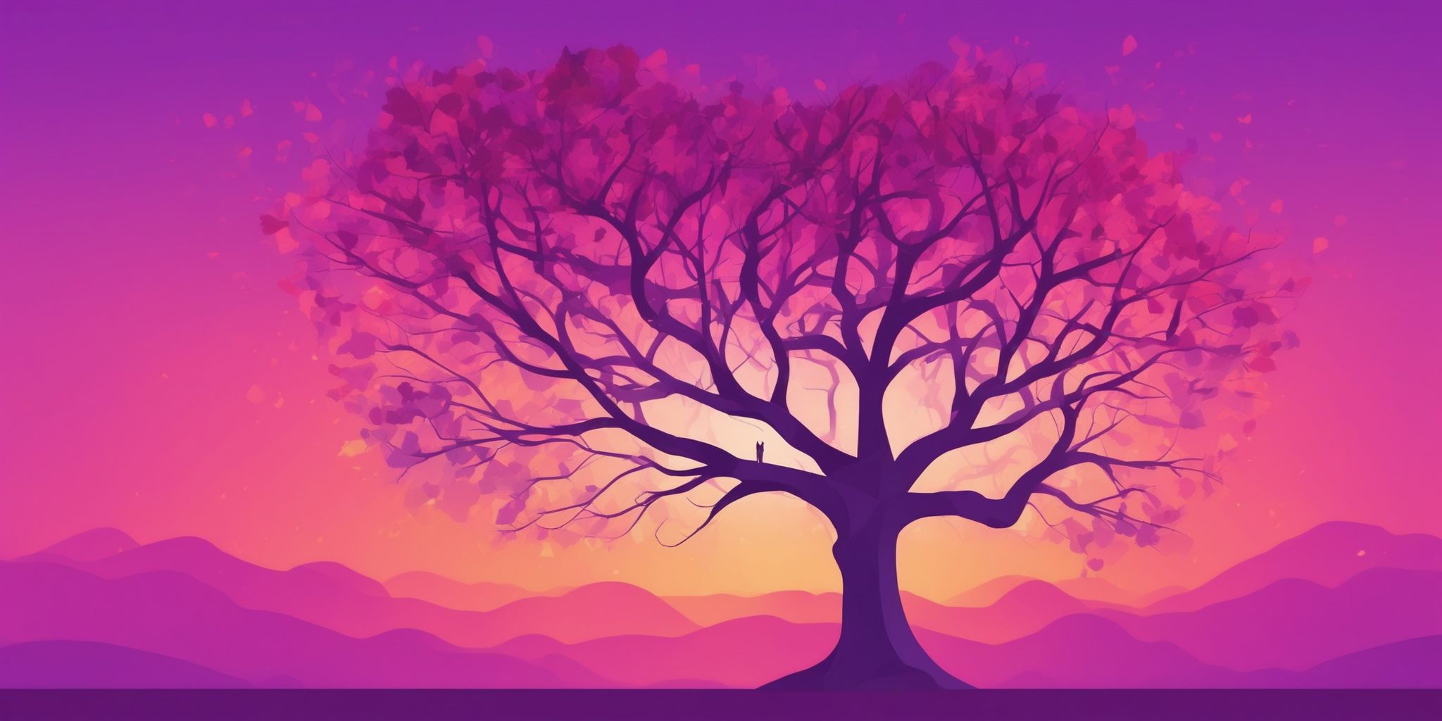Image Metaphor: Tree in flat illustration style, colorful purple gradient colors