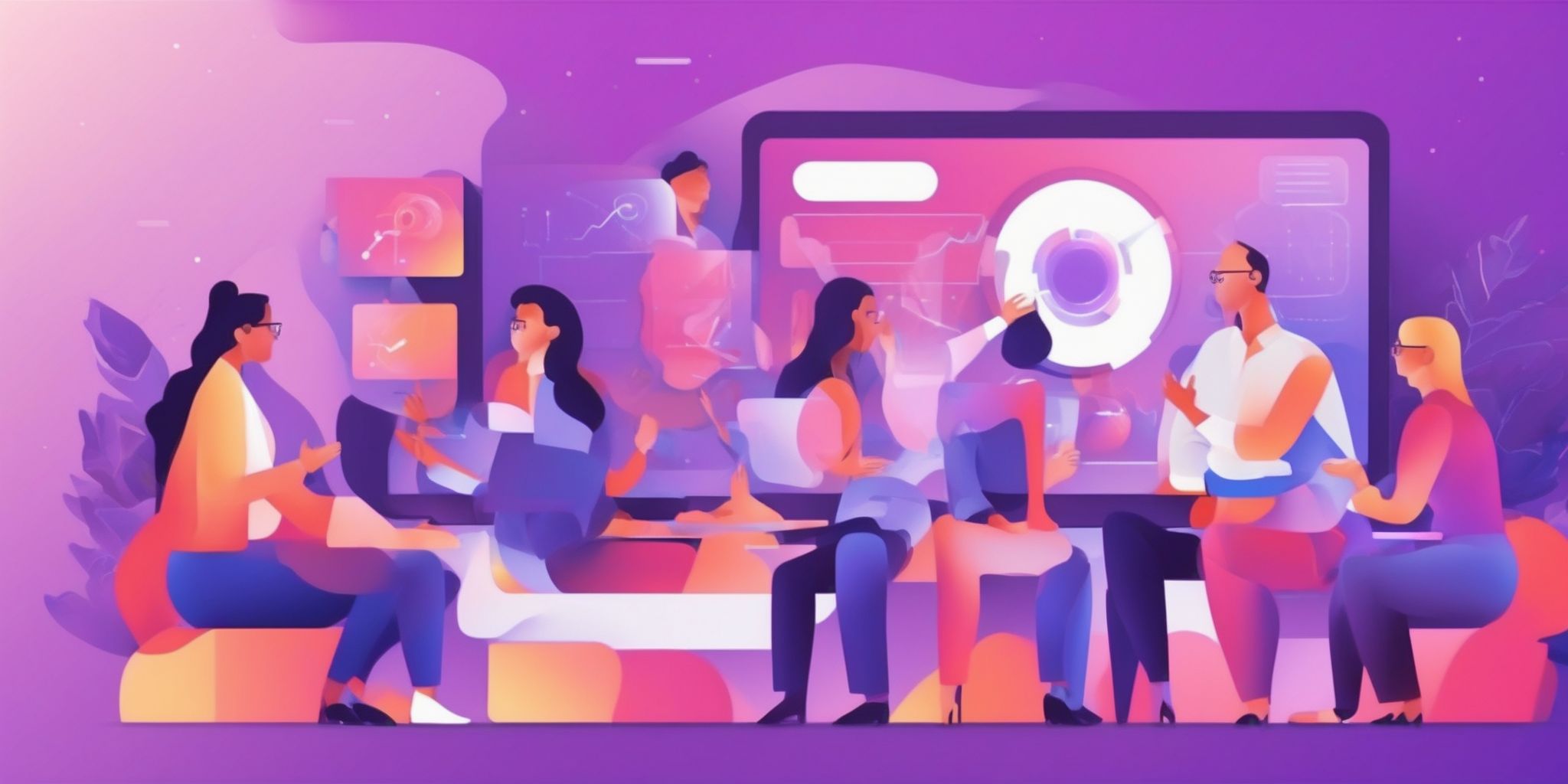 Google search - Zoom meeting in flat illustration style, colorful purple gradient colors