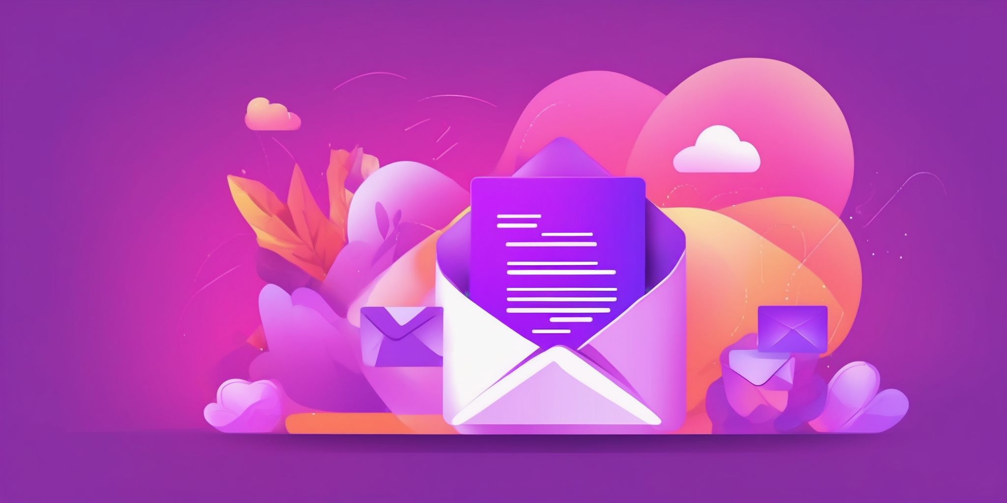 Email in flat illustration style, colorful purple gradient colors